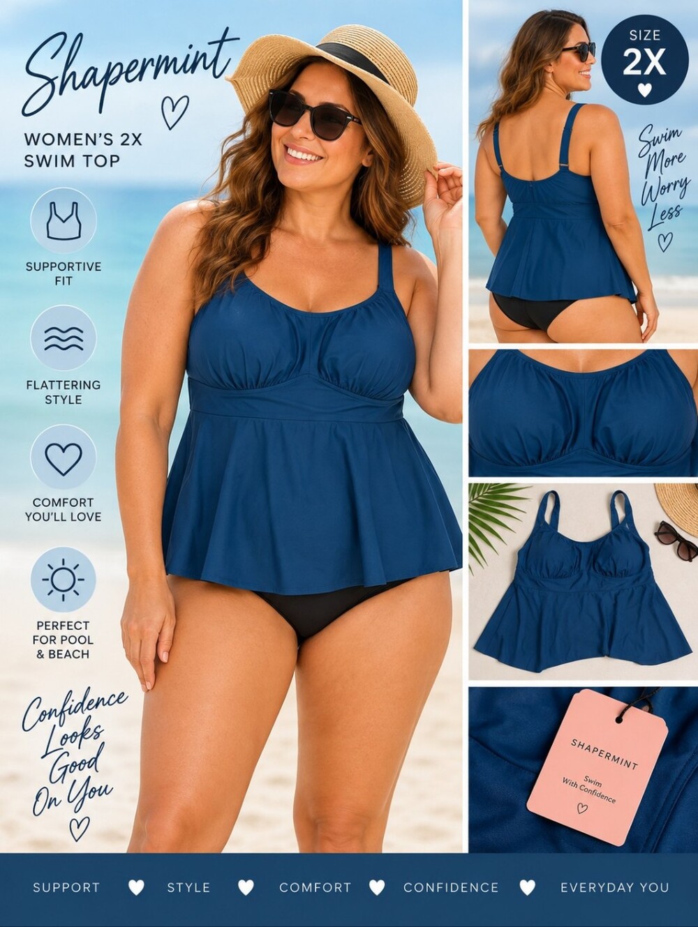 New shapermint women's 2X blue bathing suit top #21
